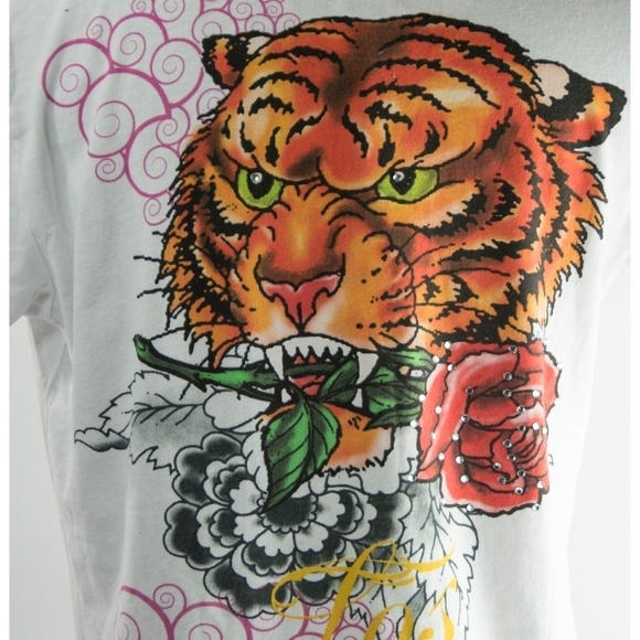 HallHuber Crystal Tiger Floral Logo T Shirt XL - Picture 3 of 5
